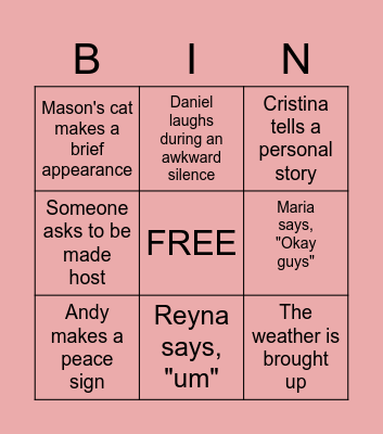 Houston Team Meeting Bingo Card