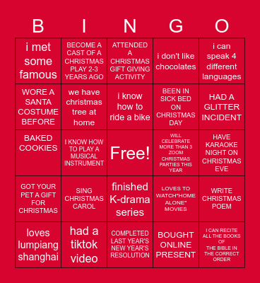 ZOOM CHRISTMAS PARTY 2020 Bingo Card