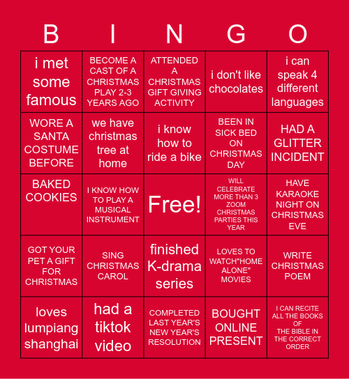 ZOOM CHRISTMAS PARTY 2020 Bingo Card