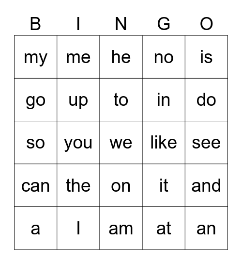 Red Words Bingo Card