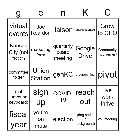 genKC Retreat Bingo Card