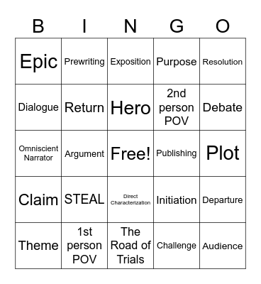 1st Semester English Bingo Card