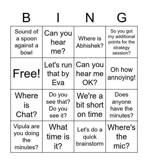 CORE Meeting Bingo Card