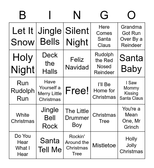 ~Holiday~ Music Bingo Card