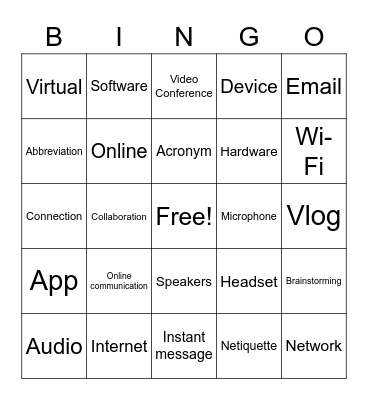 Virtual Classroom/Netiquette Online - Vocabulary Bingo Card