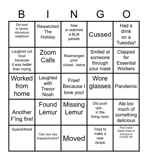 NYE Bingo Card