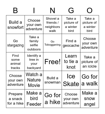 Guiding Winter 2020 Outdoor Bingo Card