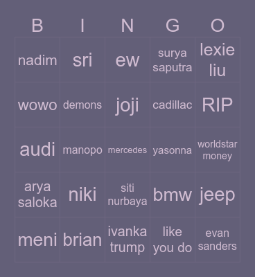 Jenn Bingo Card