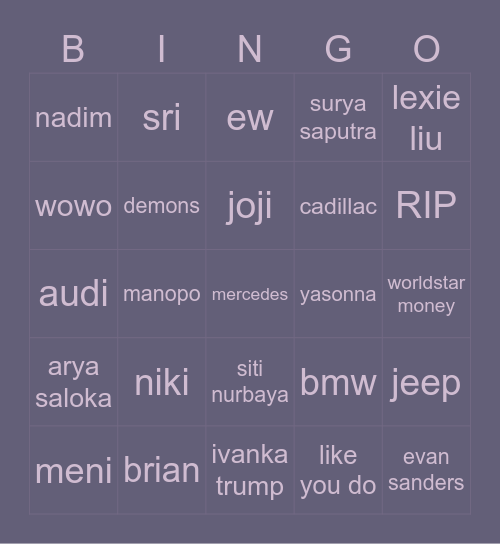 Jenn Bingo Card
