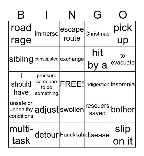 Vocabulary Review Bingo Card