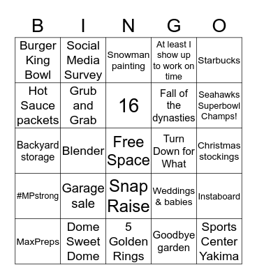 WIAA Holiday BINGO Card