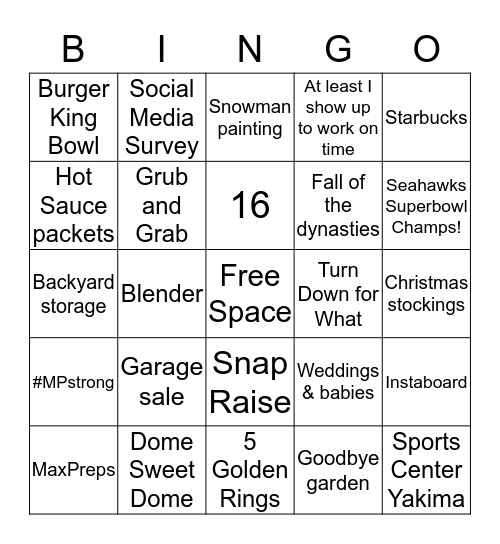 WIAA Holiday BINGO Card