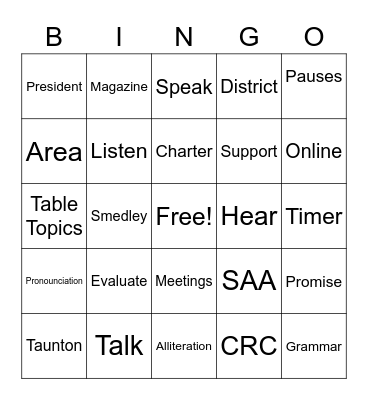 Taunton Toasties Bingo Card