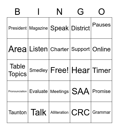 Taunton Toasties Bingo Card