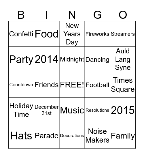 Mrs. Haye's New Year's Bingo Card