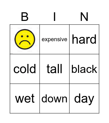 Opposites Bingo Card