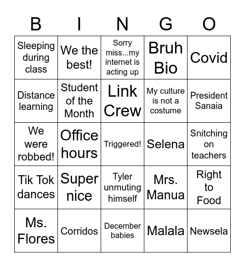Manua & Tevaga BINGO Card