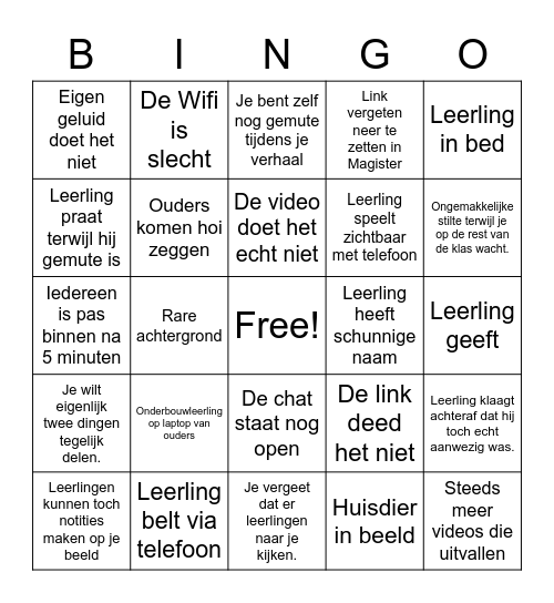 Videolesgeven Bingo Card