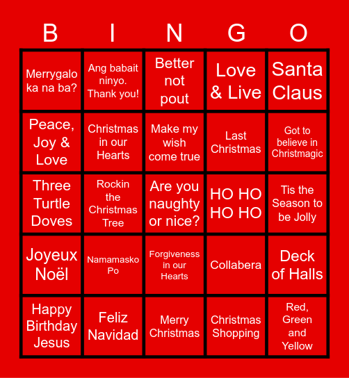 A HOLIDAY EVENT Bingo Card