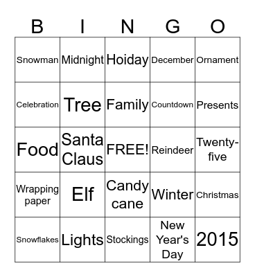 Holiday Bingo! Bingo Card