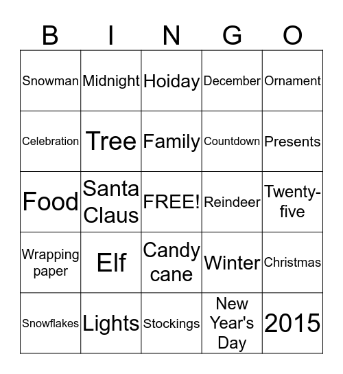 Holiday Bingo! Bingo Card