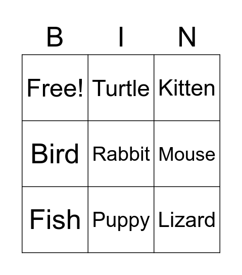 Animals Bingo Card