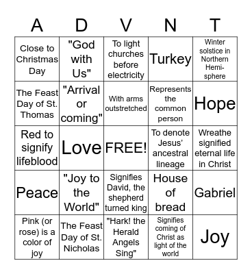 Advent Trivia Bingo Card