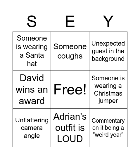 Seymour's Santa Sesh! Bingo Card