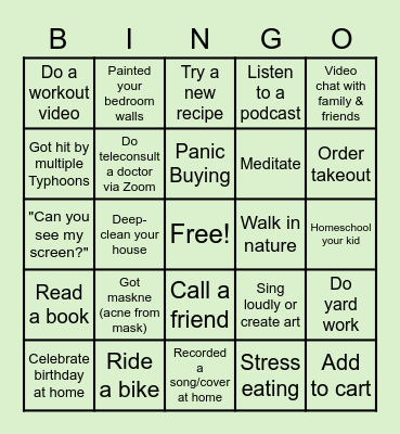 QUARANTHINGS 2020 Bingo Card