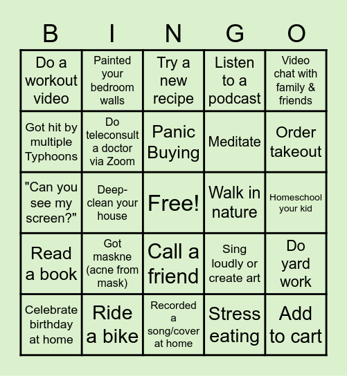 QUARANTHINGS 2020 Bingo Card