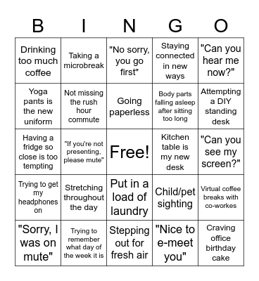 Work From Home Office Bingo Card