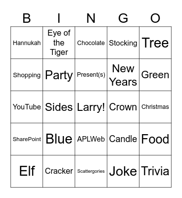 SharePoint Team Virtual Holiday Party BINGO Card