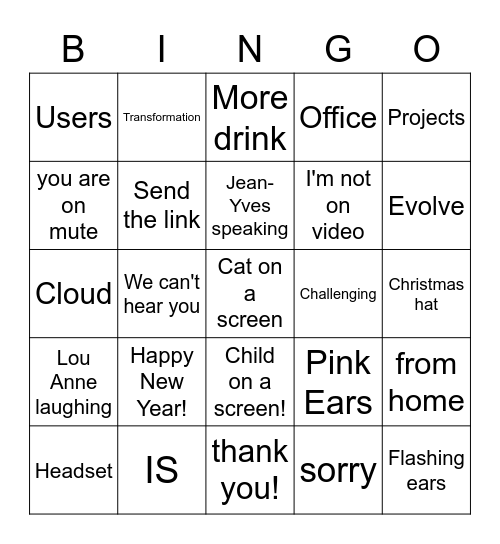 IS Team Drink Bingo Card