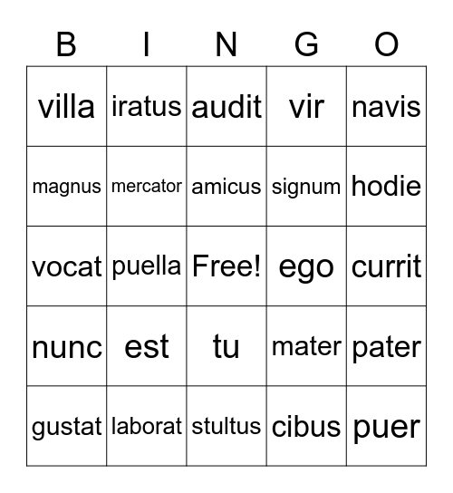 Latin Unit 1 Cambridge Review Bingo Card