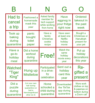 Holiday/Quarantine Bingo Card