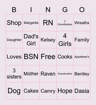 Kim's Birthday Bingo Card