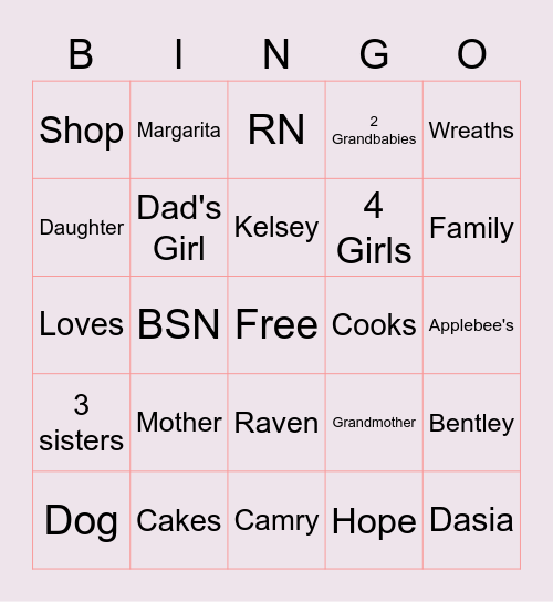 Kim's Birthday Bingo Card