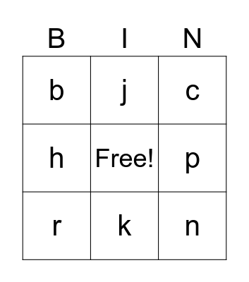 Lowercase ABC Bingo Card