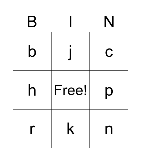 Lowercase ABC Bingo Card