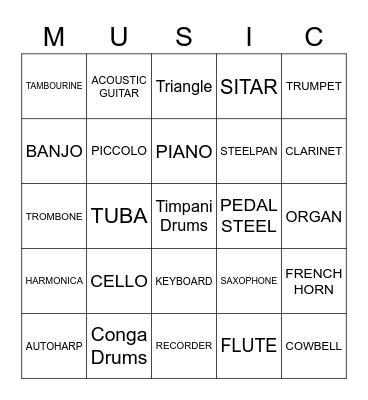 INSTRUMENTS Bingo Card