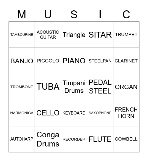 INSTRUMENTS Bingo Card