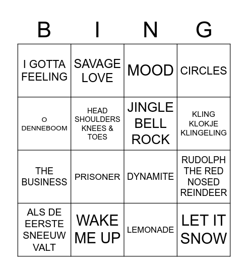 Kerstbingo 1B Bingo Card