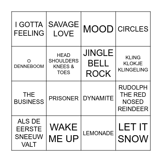 Kerstbingo 1B Bingo Card