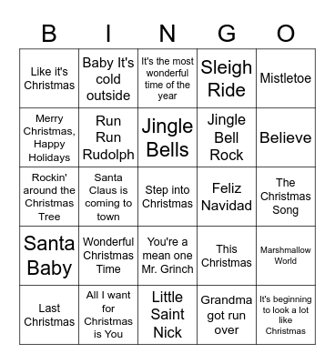 Holiday Music Bingo Card