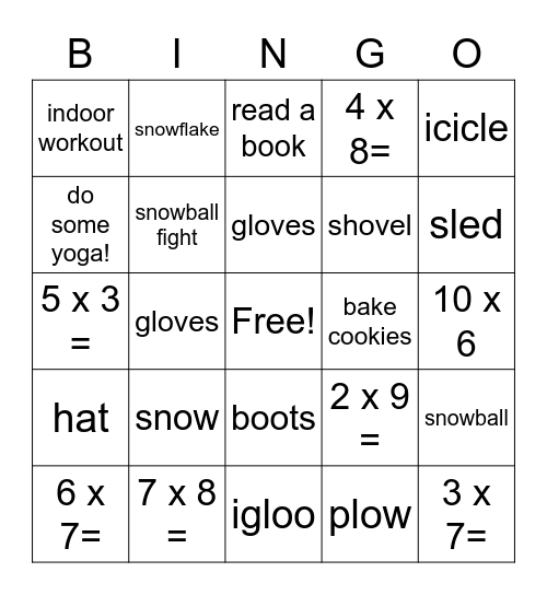 Snow Day Bingo Card