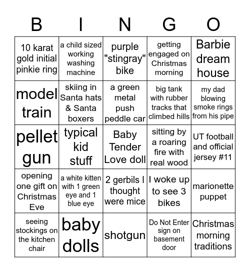 Christmas Memories Bingo Card