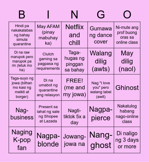 QUARANTHINGS BINGO Card