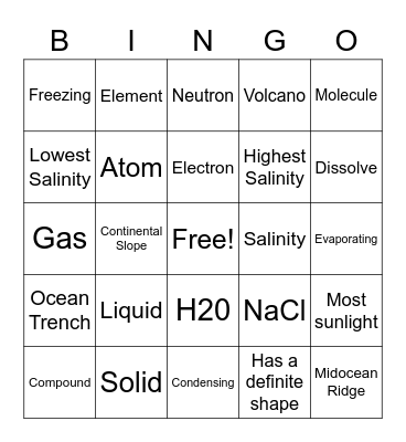 Ocean Quiz Review Bingo Card