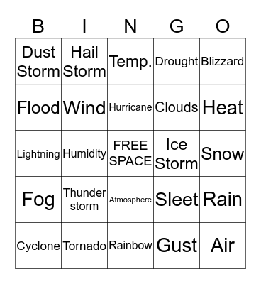 Extreme Weather Bingo Card