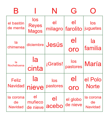 Navidad Bingo Card